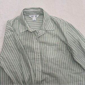 Striped Green and White Cropped Women's Shirt